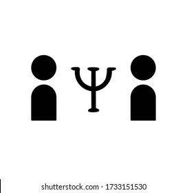 two human icons and a psychology sign between them. two silhouettes and latin psi sign. black vector graphics