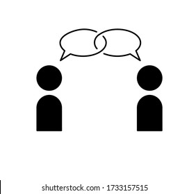 two human icons and a word cloud between them. two silhouettes are talking together. black vector graphics