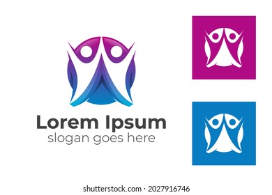 dos formas humanas con un icono de círculo conjunto Cuidados comunitarios, unidad, plantilla de logotipo familiar