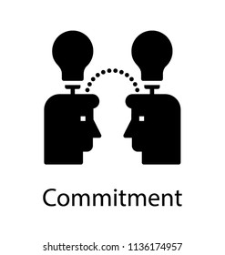 Two human skulls with light bulbs signaling each other, it is showing commitment icon 