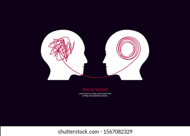 Two Humans Head Silhouette Psycho Therapy Concept. Therapist And Patient. Vector Illustration