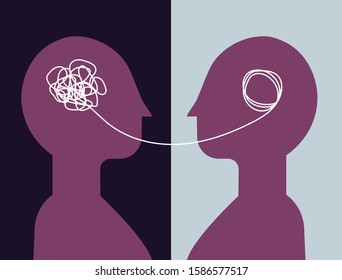 Two humans head silhouette psycho therapy concept. Therapist and patient. Vector illustration