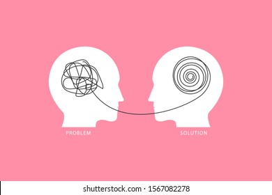 Two humans head silhouette psychotherapy concept. Therapist and patient. Vector illustration