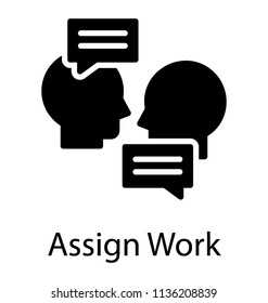 Two humans heads with chat bubbles talking to each other, this is showing assign work icon 