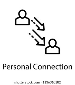 Two humans in an icon with one sending continuous messages to the other, a personal connection icon 
