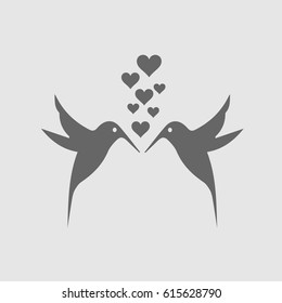 Two hummingbirds and hearts vector icon eps 10. Love symbol.