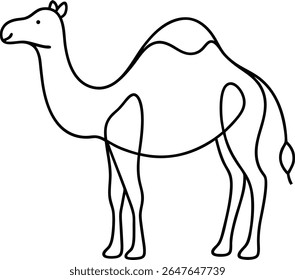 Dois camelo bactriano com manguito em linha contínua que simboliza a viagem ao deserto, o design minimalista da vida selvagem exótica e a arte de animais inspirada na natureza