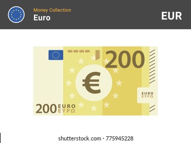 Two hundred Euro banknone. Paper money. Currency. Flat style. Vector illustration.