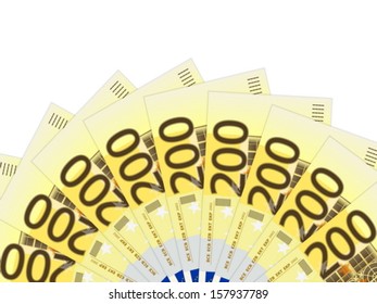 Two hundred euro banknotes on a white background. Vector illustration.