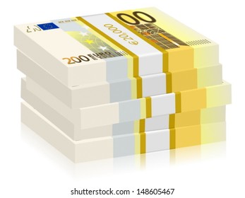 Two hundred euro banknotes stacks on a white background. Vector illustration.