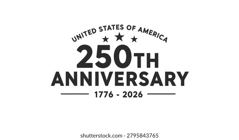 Two hundred and fiftieth anniversary typographic design with stars and date range on white background