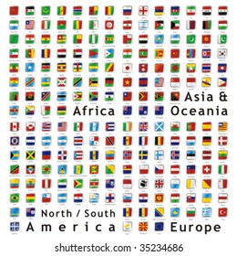 two hundred of fully editable vector world flags web buttons with official colors and details ready to use