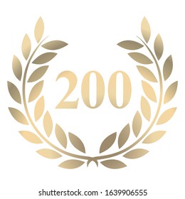 Two hundredth birthday gold laurel wreath vector isolated on a white background 