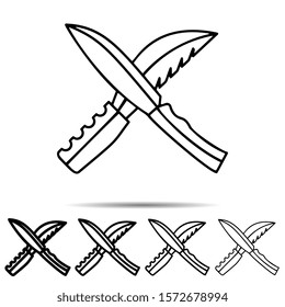 Two hunting knife icon in different shapes. Simple thin line, outline vector of camp icons for ui and ux, website or mobile application