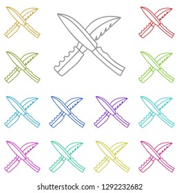 two hunting knife icon in multi color. Simple thin line, outline vector of Camp icons for UI and UX, website or mobile application