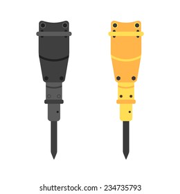 two hydraulic hammers in different colors. concept of construction machinery and lease of the special equipment. isolated on white background. flat style trendy modern vector illustration