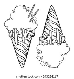Dos helados. Dibujo manual.