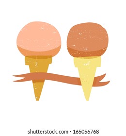 Two ice cream cones on white background. Vintage style ice cream background (vector version)