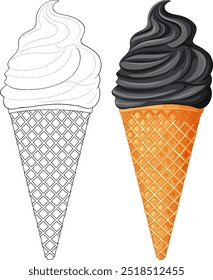 Two ice cream cones, one colored, one outlined