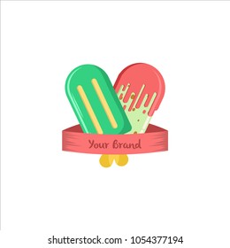 Two ice cream popsicle logo green and red flat color