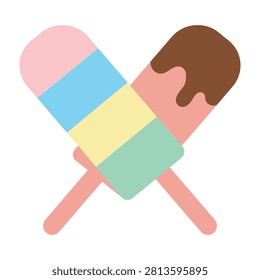Two ice cream popsicles on sticks crossed over each other colorful dessert treat