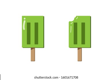 Two Ice cream stick on white background. 2 Green ice cream on stick project.