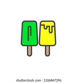 Two ice creams filled outline icon, line vector sign, linear colorful pictogram isolated on white. Popsicle ice symbol, logo illustration. Pixel perfect vector graphics