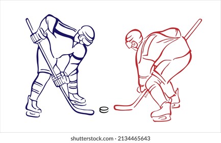 Two ice hockey players.Hockey duel.Vector illustration