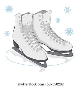 Two ice skate with snowflakes.