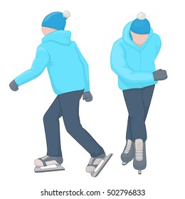 Two ice skaters man. Cartoon and vector character.