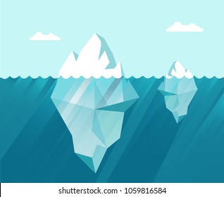 two iceberg in the sea business concept in flat style vector