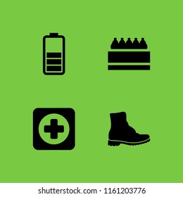 two icon. 4 two set with combat boots, gift basket, doctor and battery vector icons for web and mobile app