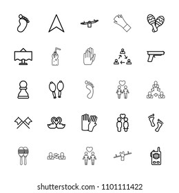 Two icon. collection of 25 two outline icons such as foot print, swing, glove, navigation arrow, couple, swan heart, communication. editable two icons for web and mobile.