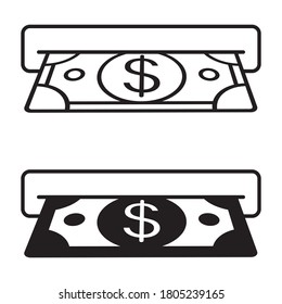 Two icon insert cash or receive money in ATM for apps and websites