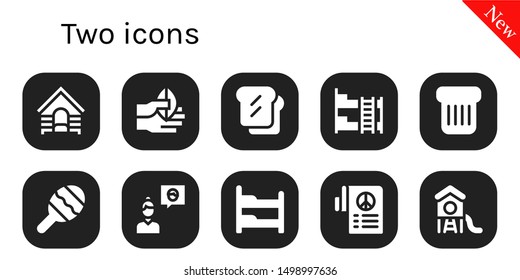 two icon set. 10 filled two icons.  Simple modern icons about  - Dog, Hand, Toast, Bunk bed, Maraca, Friend, Peace, Park