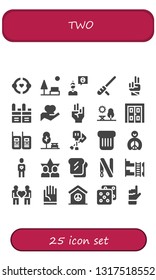 two icon set. 25 filled two icons.  Simple modern icons about  - Friendship, Park, Friend, Baton, Hand, Walkie talkie, Double door, Walkie talkies, Paddles, Toast, Peace, Friends