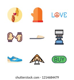 two icon set. vector set about sneaker, charity, cooking and love icons set.