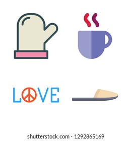 two icon set. vector set about slipper, love, mitten and coffee cup icons set.
