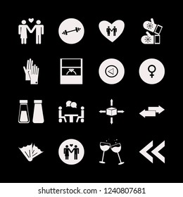 two icon. two vector icons set glasses wine, dumbbell, left arrow and mittens