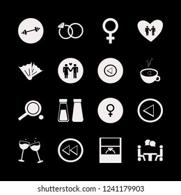 two icon. two vector icons set dumbbell, wedding rings, wedding ring and glasses wine
