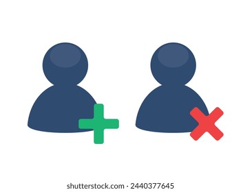 Two Iconic Figures Representing Addition and Removing User Profiles on Platforms and Apps. Vector Illustration.