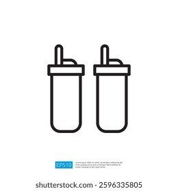 Two Iconic Soft Drink Containers with Straws Illustrated in Minimalistic Style for Refreshing Beverages