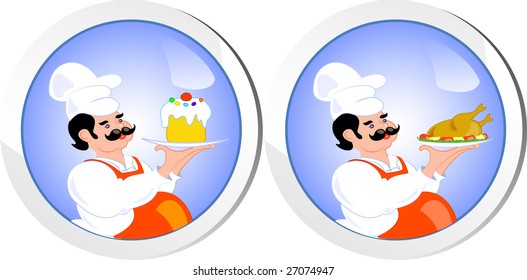 Two icons with cook, isolated on white, vector