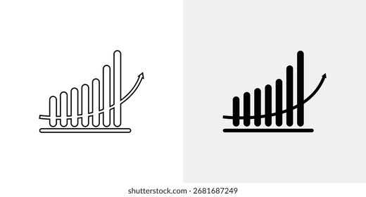 Two icons depicting a bar chart with increasing height and a smooth upward trending curve, symbolizing growth and progress.