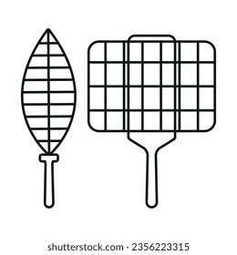 Two icons depicting barbecue nets. One for fish and one for meat and sausages