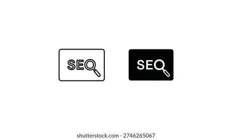 Two icons depicting search engine optimization with a magnifying glass.