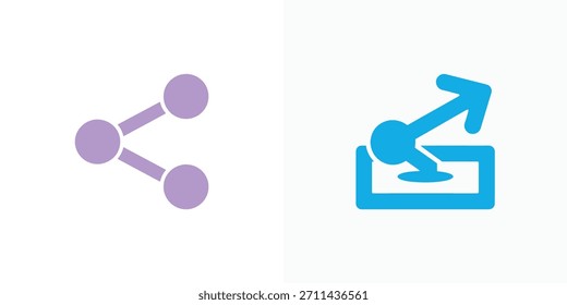 Se muestran dos iconos Un icono de red compartida púrpura con nodos conectados y un icono de exportación azul de una flecha que sale de un símbolo cuadrado.