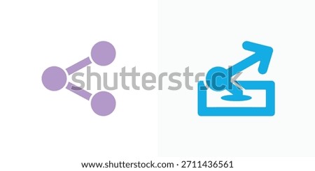 Two icons are displayed A purple sharing network icon featuring connected nodes and a blue exporting icon of an arrow exiting a square symbol.