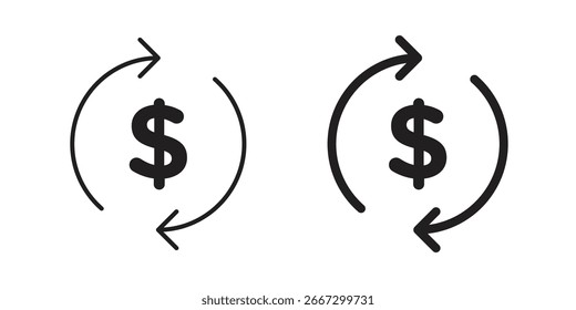 Two icons of a dollar sign with circular arrows indicating money flow or exchange. Isolated on white.