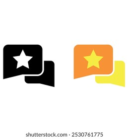 Two icons for favorite and dialogue, one in black and white, the other in color, featuring two speech bubbles with a star, symbolizing satisfaction, good review, positive comment, favorite comment.